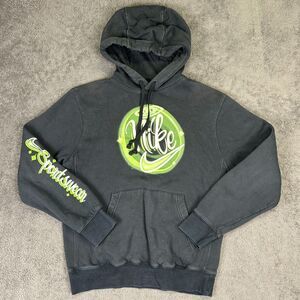 Nike Hoodie Small Black Green Spell Out Swoosh Vintage Y2K Mens Fit US Small